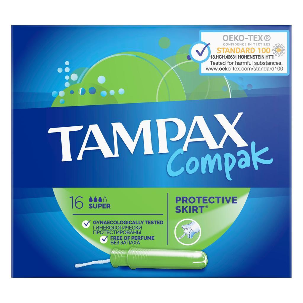 Женские гигиенические тампоны с аппликатором Super Plus Duo Tampax Compak 16 шт., картон