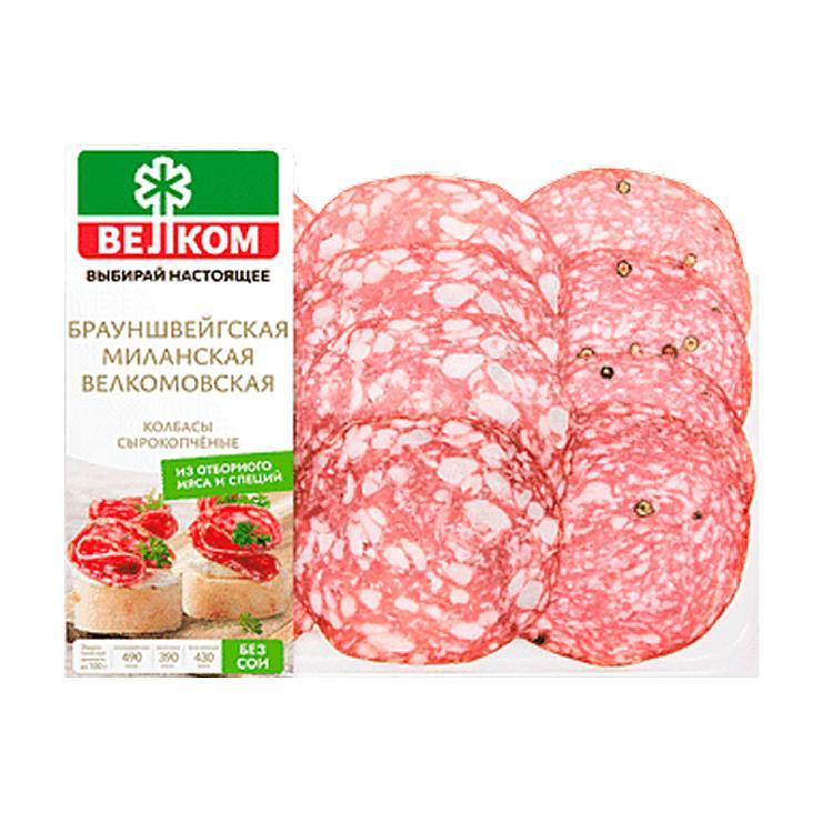 Колбаса сырокопченая Велком брауншвейгская миланская велкомовская 90 гр., в/у