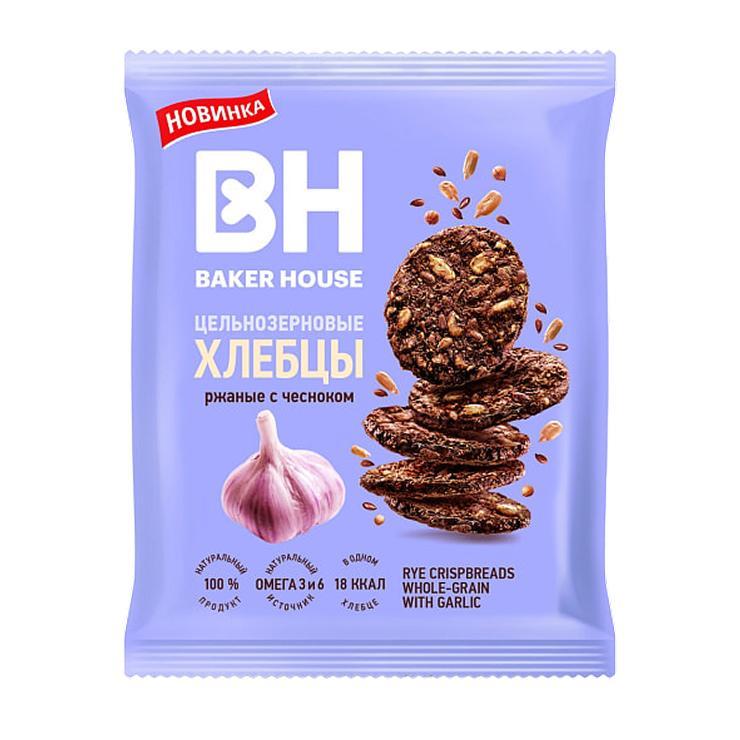 Хлебцы Baker House цельнозерновые ржаные с чесноком 50 гр., флоу-пак
