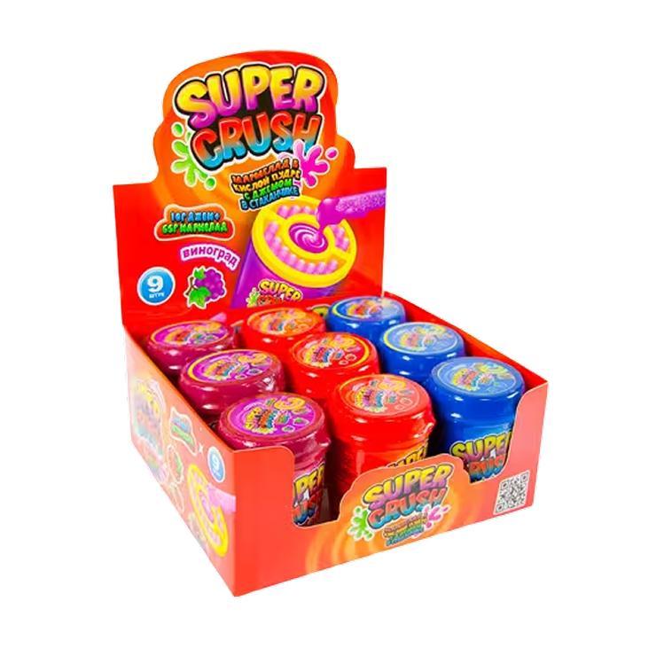Мармелад жевательный Super Crush в кислой пудре с джемом в стаканчике 75 гр., пластик
