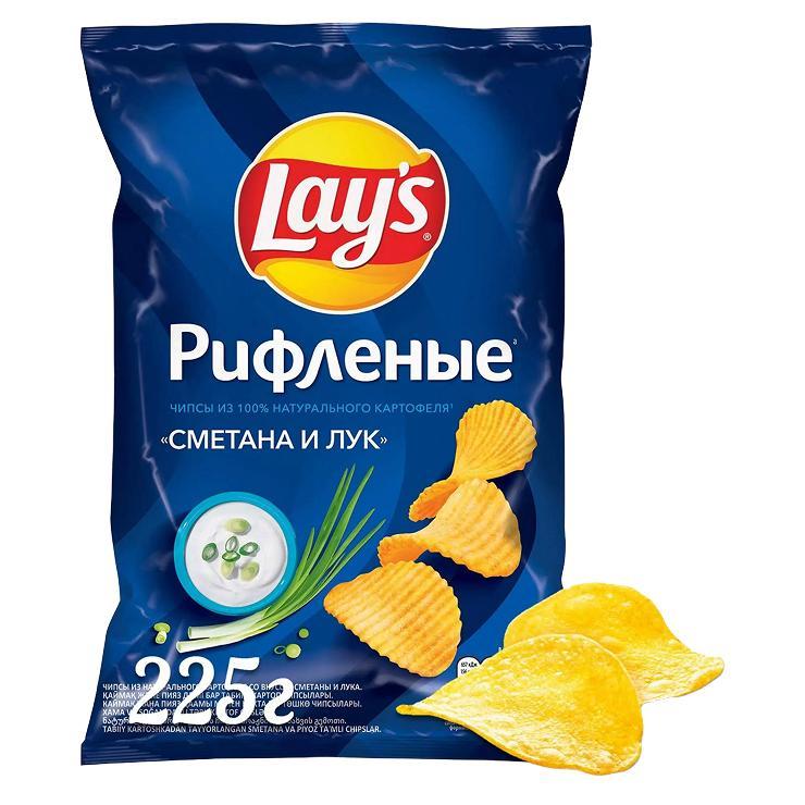 Чипсы Lay's сметана лук рифленые 225 гр., флоу-пак