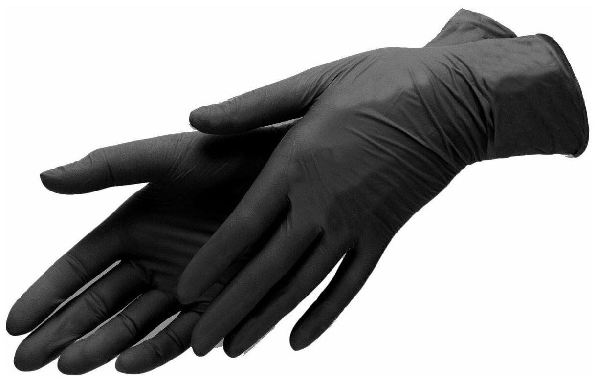 Перчатки одноразовые 100 штук M черные виниловые, картон