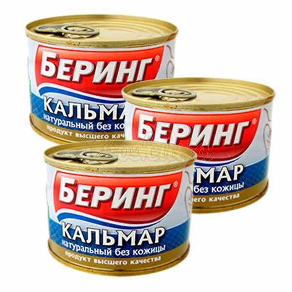 Кальмар Беринг натуральный без кожи , 240 гр, ж/б