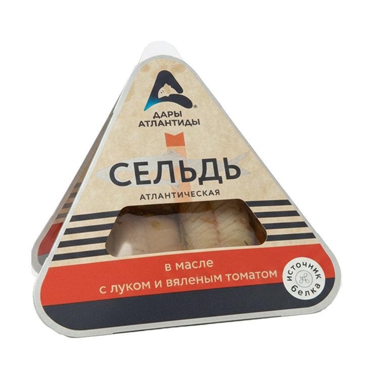 Сельдь Дары Атлантиды атлантическая в масле с луком и вялеными томатами 120 гр., в/у