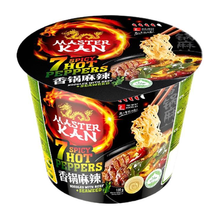 Лапша быстрого приготовления Master Kan 7 spicy hot peppers 7 перцев морская капуста говядина 130 гр., картон