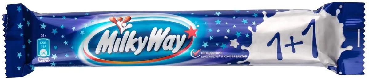 Батончик Milky Way 1+1 шоколадный 52 гр., флоу-пак