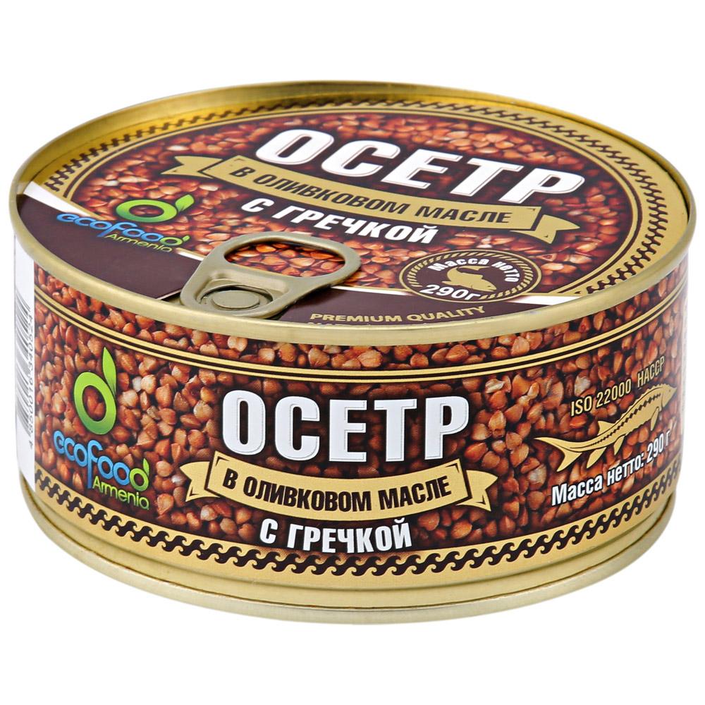 Осетр Ecofood, с гречкой в оливковом масле, 290 гр., ж/б