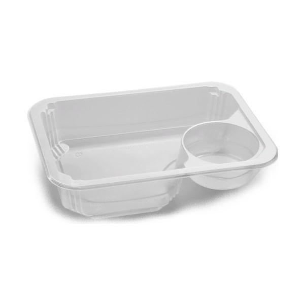 Контейнер Мистерия 2-секции с соусником в углу 695(620+75)мл. прямоугольный внешний 187х137х45мм прозрачный под запайку ПП, пакет