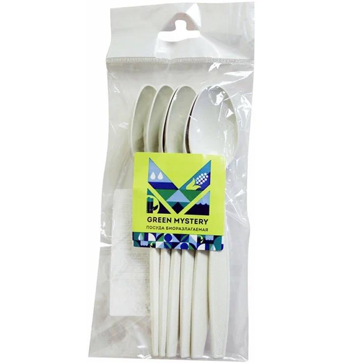 Ложка Green Mystery 170 мм белая кукурузный крахмал 6 шт., пакет