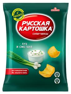 Чипсы Русская картошка картофельные со вкусом Лука и сметаны 200 гр., флоу-пак