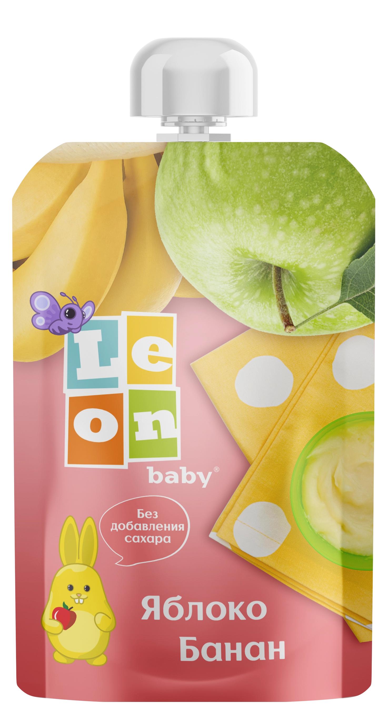 Пюре Leon baby из яблок и банана с 6 мес. 90 гр., пауч