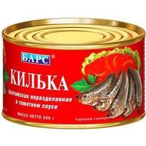 Килька Барс балтийская не разделанная в томатном соусе, 250 гр., ж/б