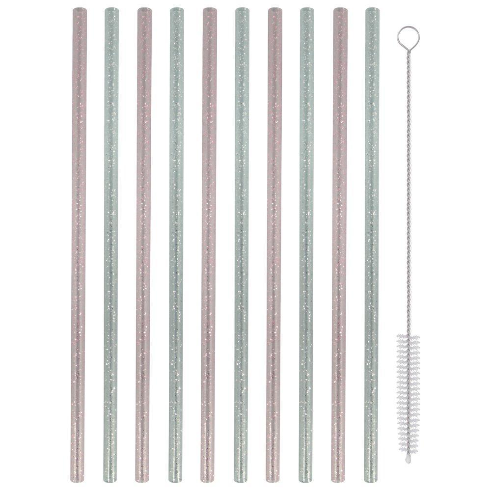 Трубочки для коктейля Мультидом блестки с ершиком 10 штук 25 см., пакет