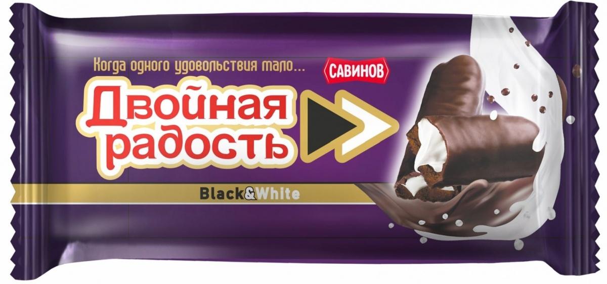 Батончик Савинов Двойная радость Black & White с черным печеньем и белой карамелью 50 гр., флоу-пак