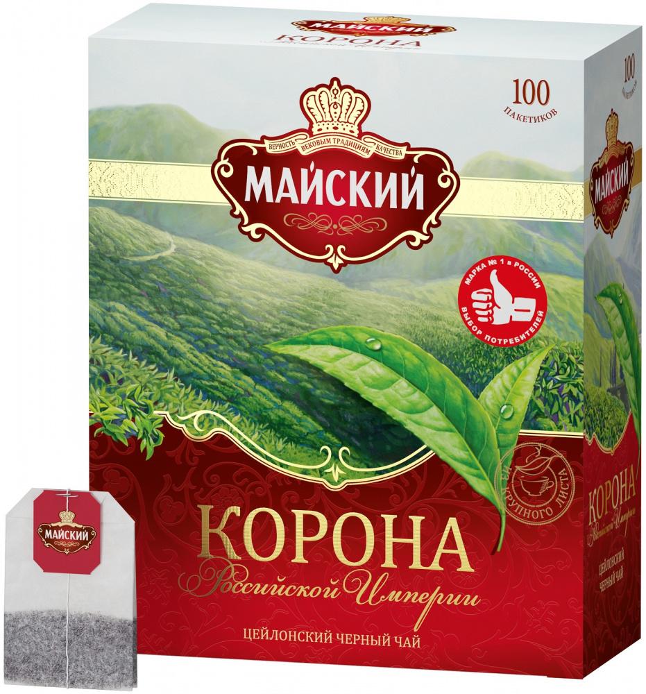 Чай черный Майский чай Корона Российской Империи 100 пакетиков 200 гр., картон