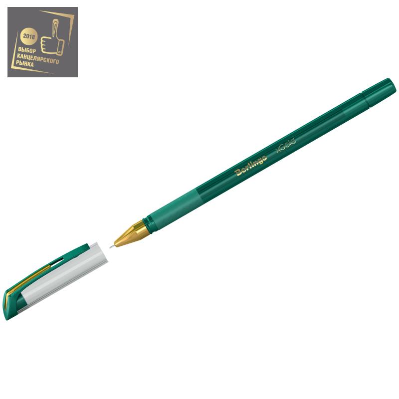 Ручка шариковая Berlingo xGold зеленая, 0,7мм, игольчатый стержень, грип