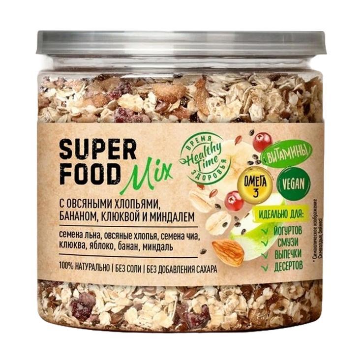Смесь семян Super Food Mix овсяные хлопья банан клюква миндаль 250 гр., ПЭТ