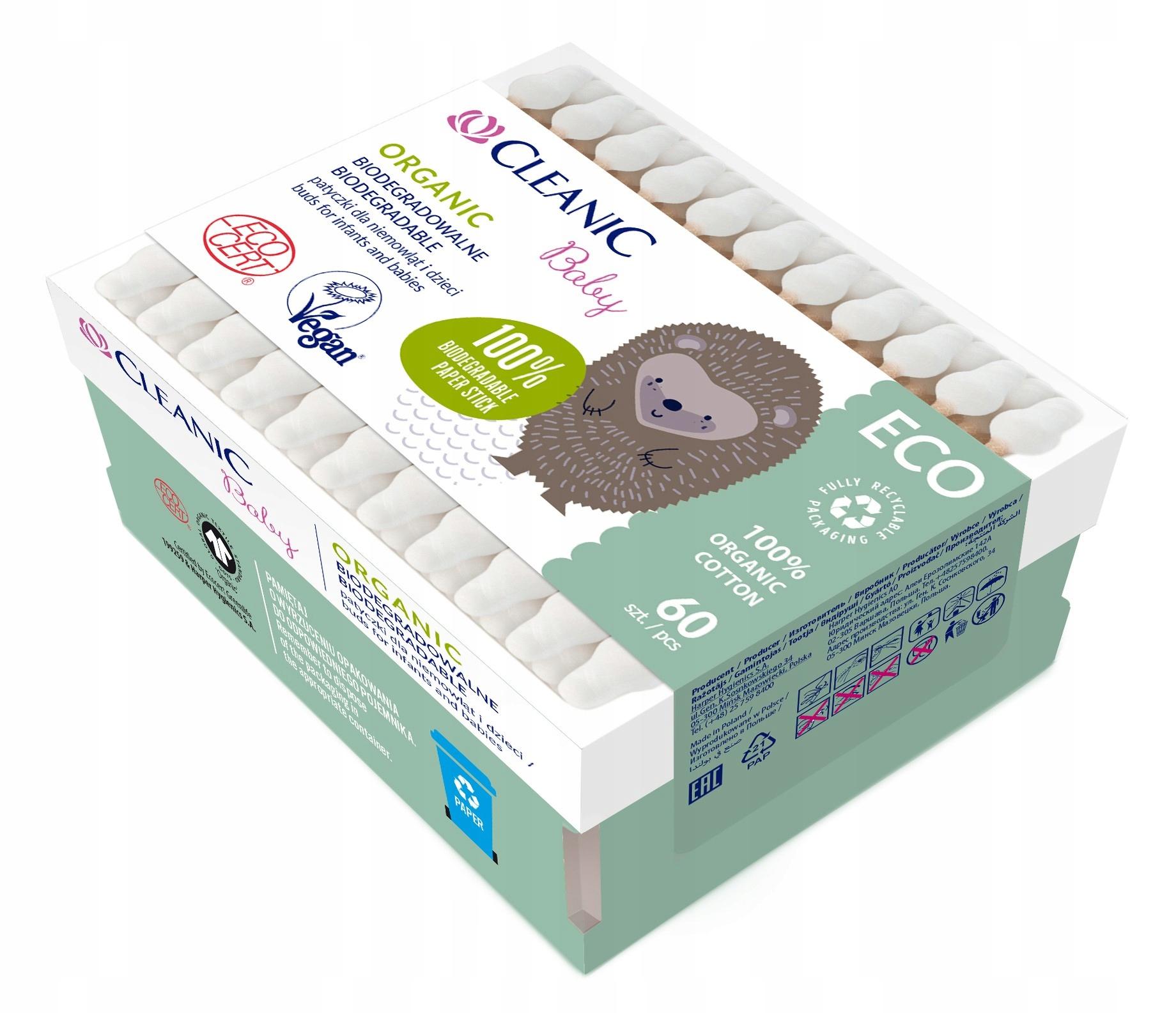 Ватные палочки гигиенические для детей CLEANIC Baby Eco 60 шт., коробка
