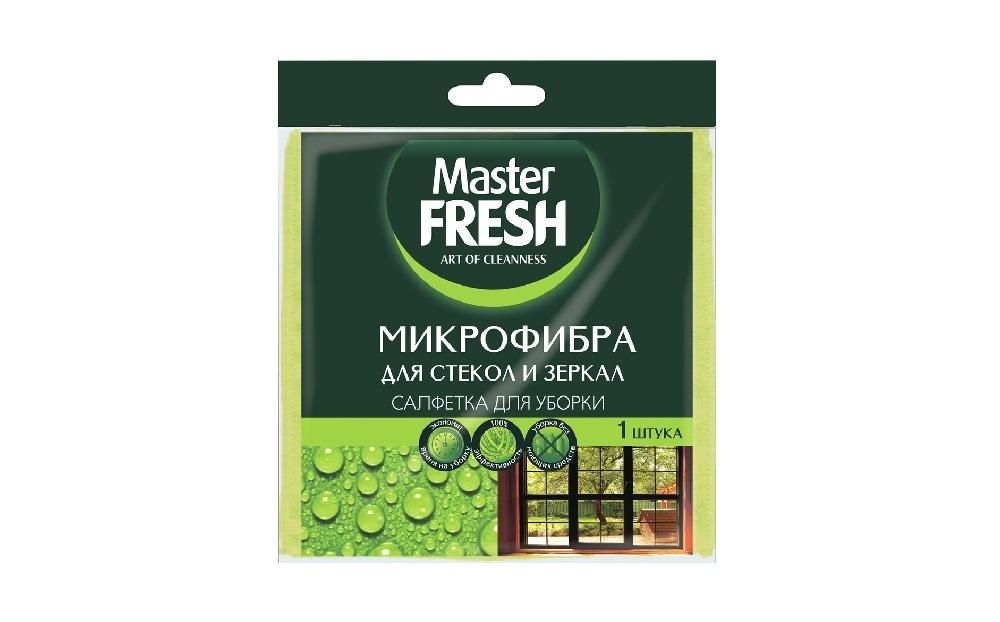 Салфетка из микрофибры для стекол и зеркал, 1 шт. 30*30см, Master Fresh, флоу-пак