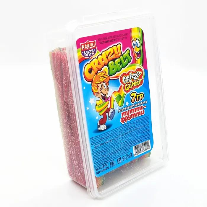 Мармелад Канди Клаб CRAZY GUMMY CRAZY BELT ремешки в кислой обсыпке тутти-фрутти 602 гр., пластик