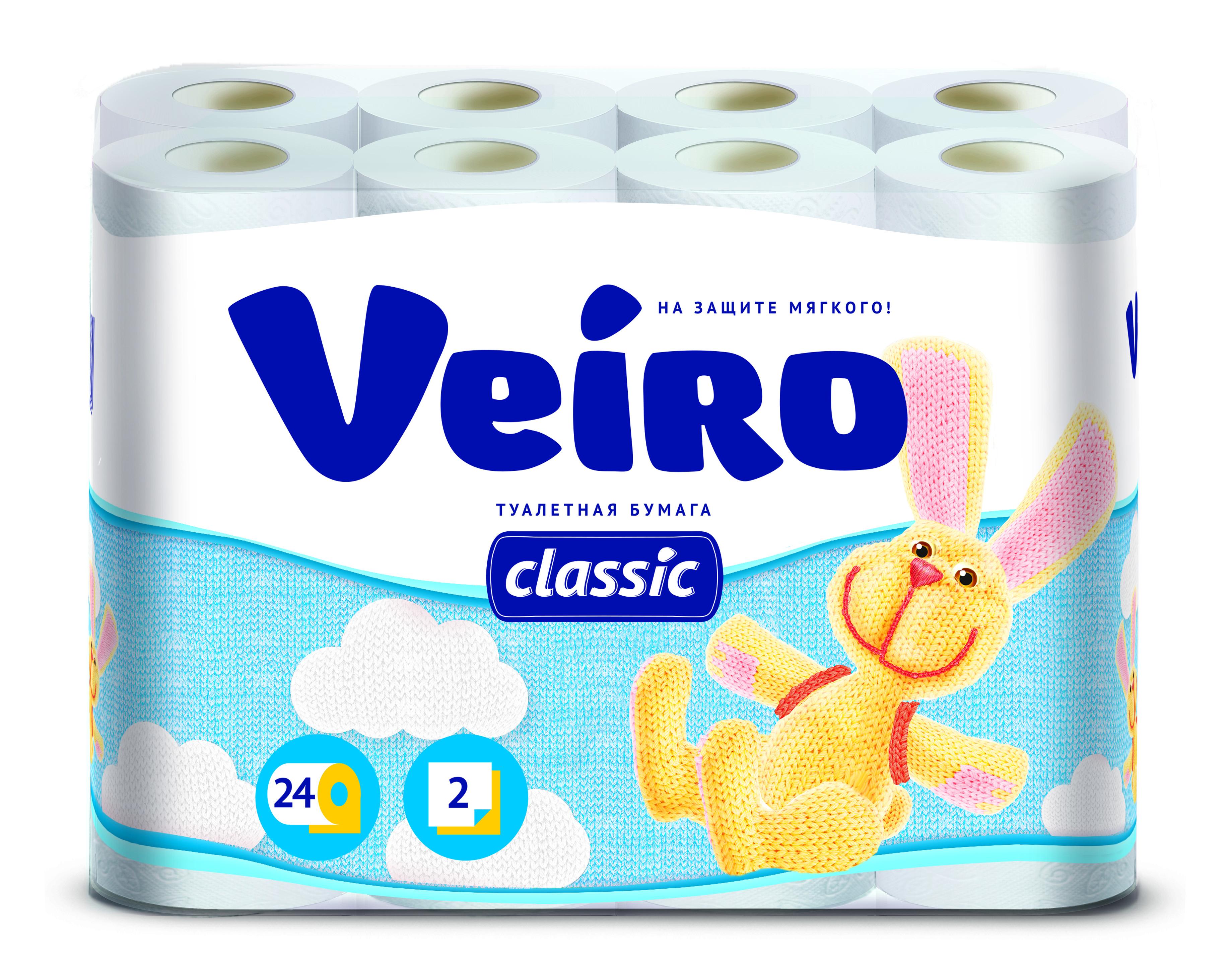 Туалетная бумага Veiro Classic 2 слоя 24 штуки, флоу-пак