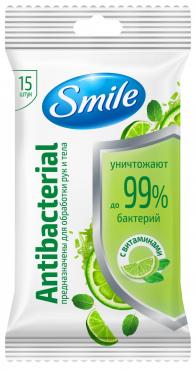 Влажные салфетки Антибактериальные с витаминами, Smile, 42 гр., флоу-пак