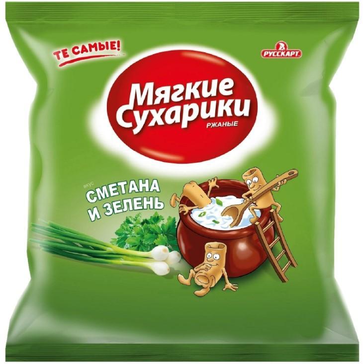 Сухарики ржаные Мягкие сухарики со вкусом сметаны и зелени 38 гр., флоу-пак