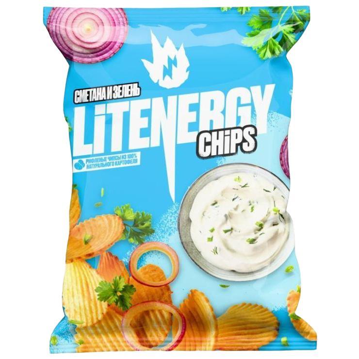 Чипсы LiT Energy сметана зелень рифленые 120 гр., флоу-пак