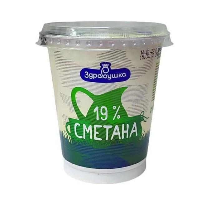 Сметана Здравушка 19%, 380 гр., стакан