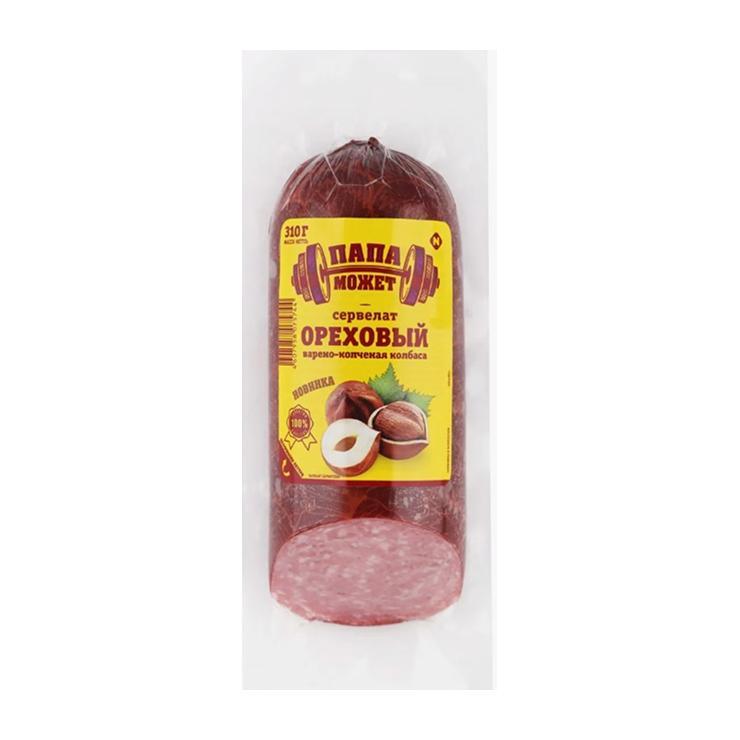Колбаса Папа может Сервелат ореховый варено-копченый срез 310 гр., вакуум