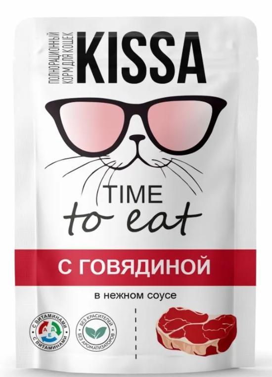 Влажный корм для кошек Kissa Говядина в соусе 75 гр., пауч