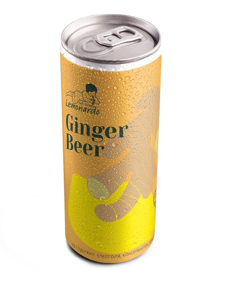 Лимонад Lemonardo Ginger Beer имбирный без сахара 330 мл., ж/б