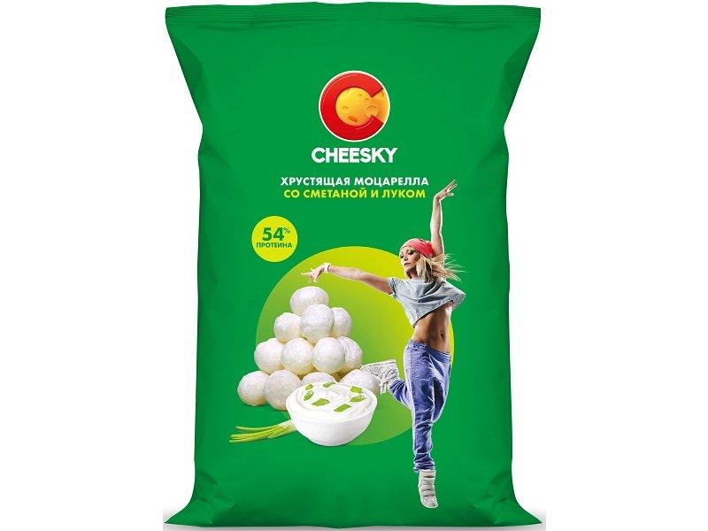 Сыр Cheesky хрустящая моцарелла со вкусом лука со сметаной, 20 гр., флоу-пак
