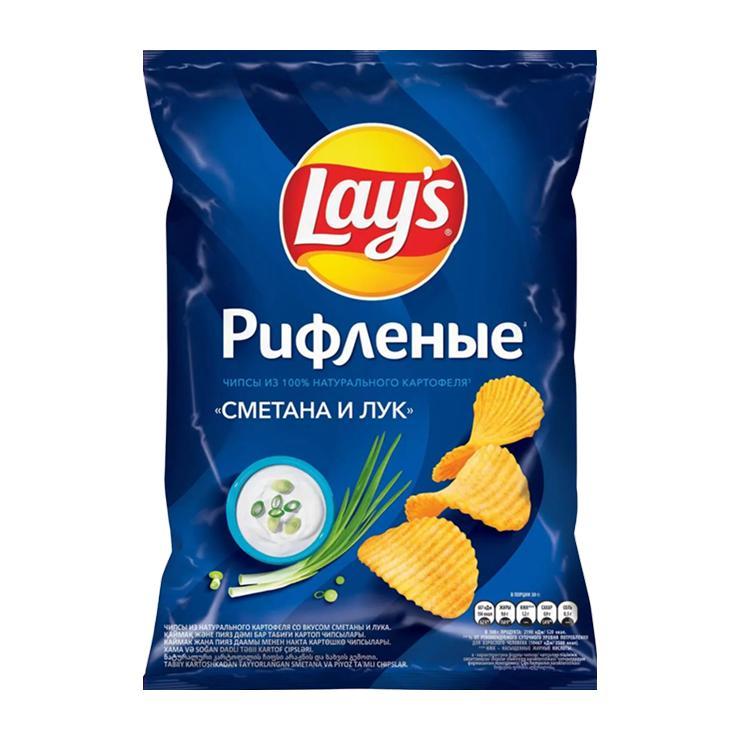 Чипсы Lay's рифленые сметана лук 140 гр., флоу-пак