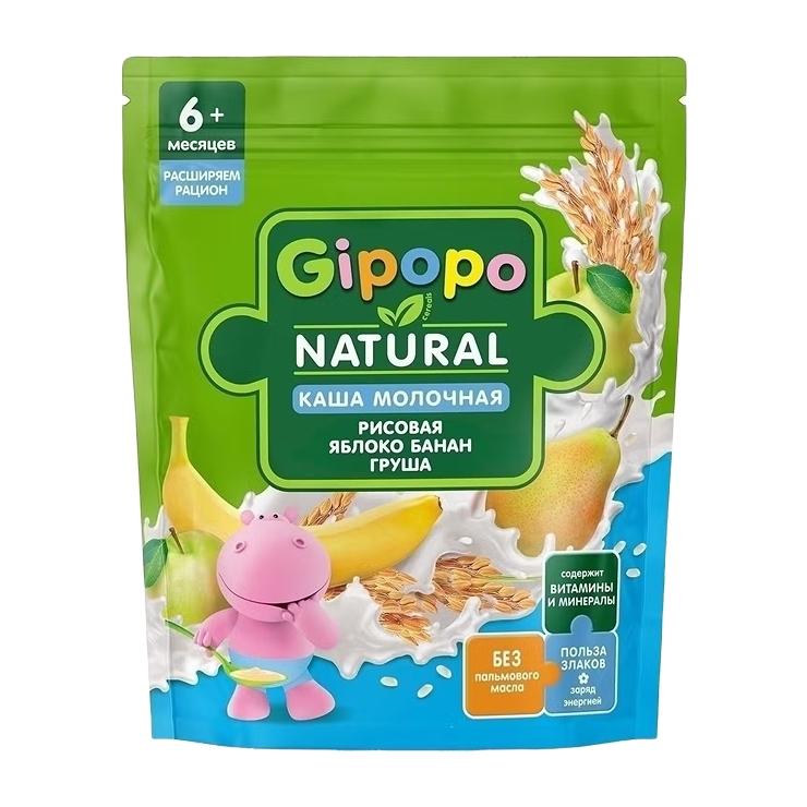 Каша Gipopo сухая молочная рисовая яблоко банан груша 200 гр., дой-пак