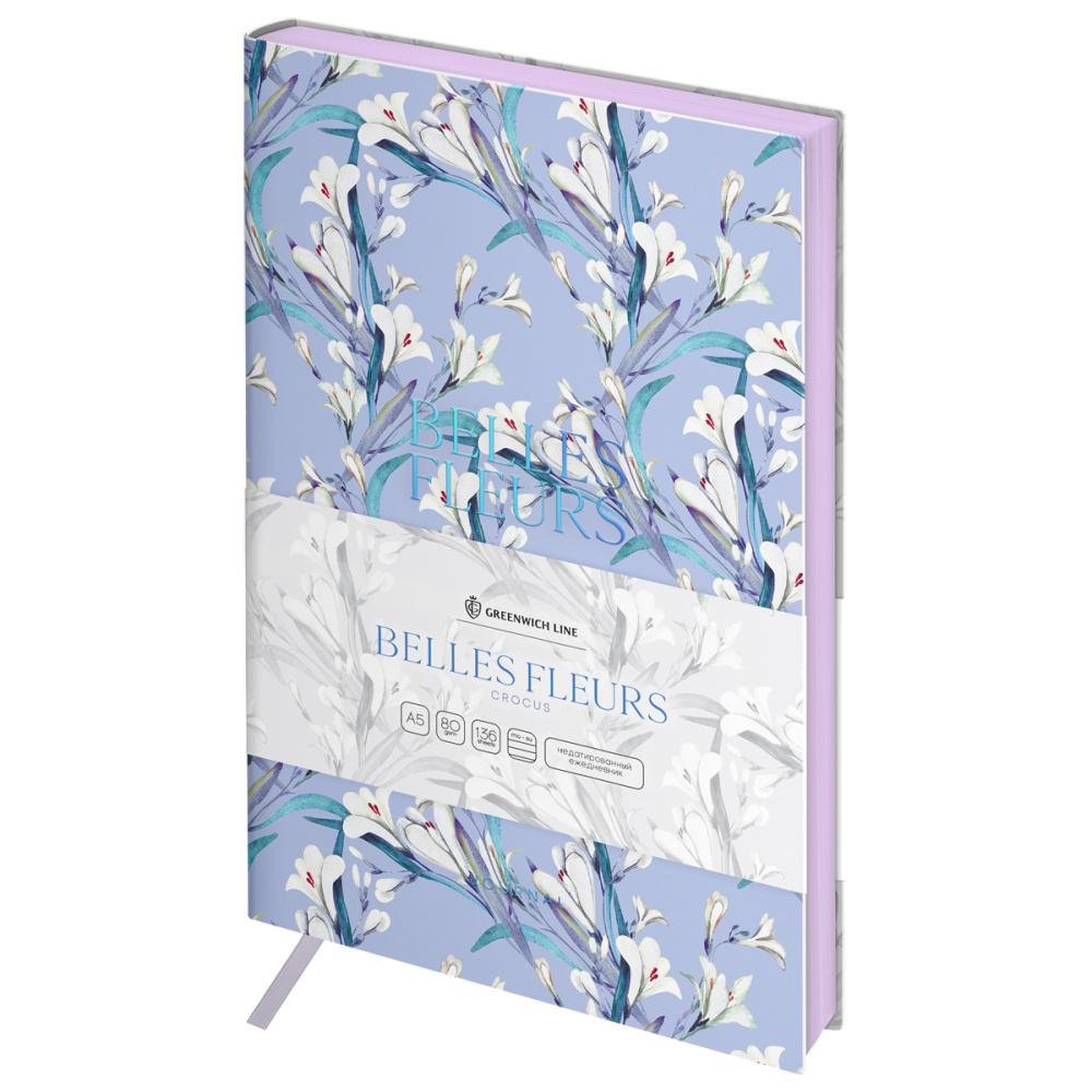 Ежедневник Greenwich Line Belles Fleurs. Crocus А5 недатированный 136 листов тонированный блок фольгированный срез кожзам., пакет