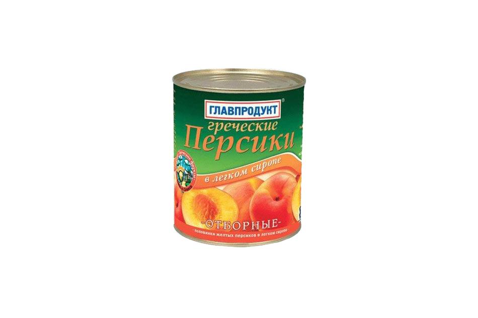 Персики Главпродукт половинки в легком сиропе, 820 гр., ж/б