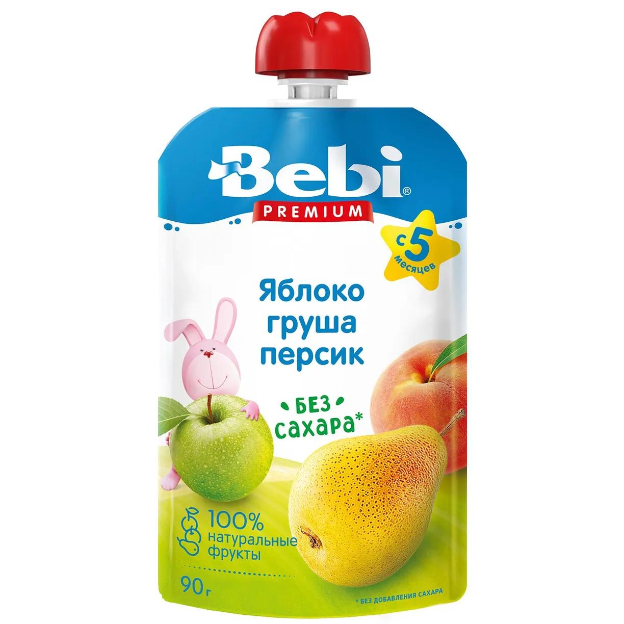 Пюре фруктовое Bebi Premium Яблоко, груша, персик 90 гр., пауч