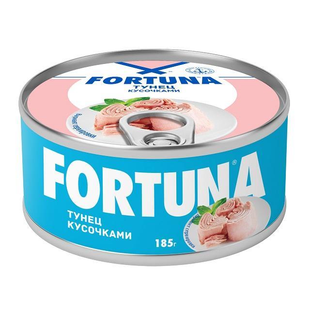 Тунец Fortuna в собственном соку кусочки 185 гр., ж/б