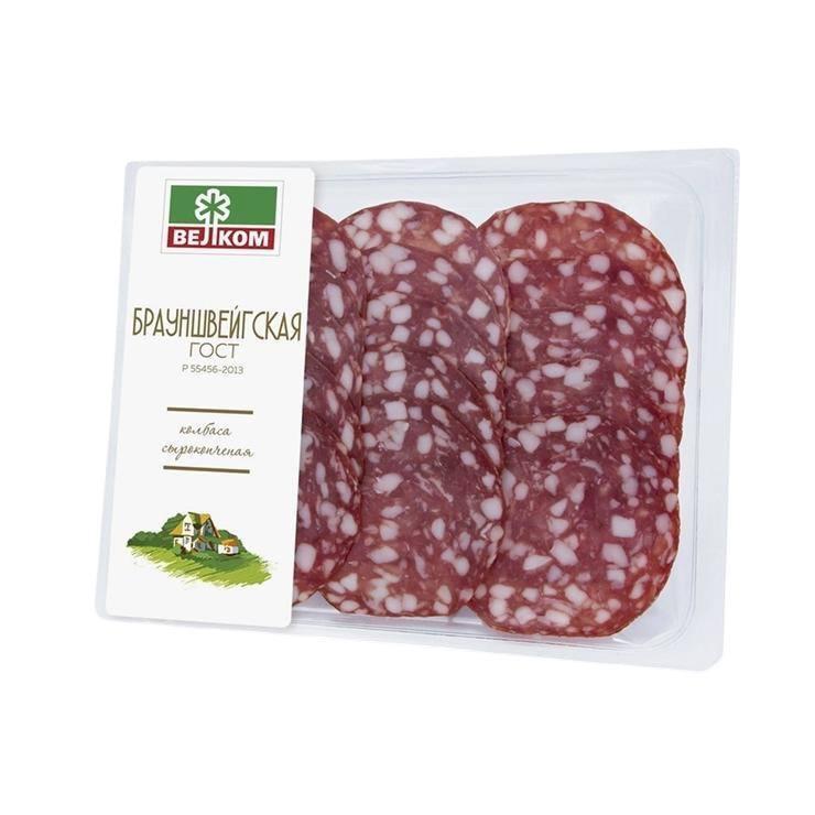 Колбаса Велком Брауншвейгская сырокопченая полусухая 90 гр., вакуум