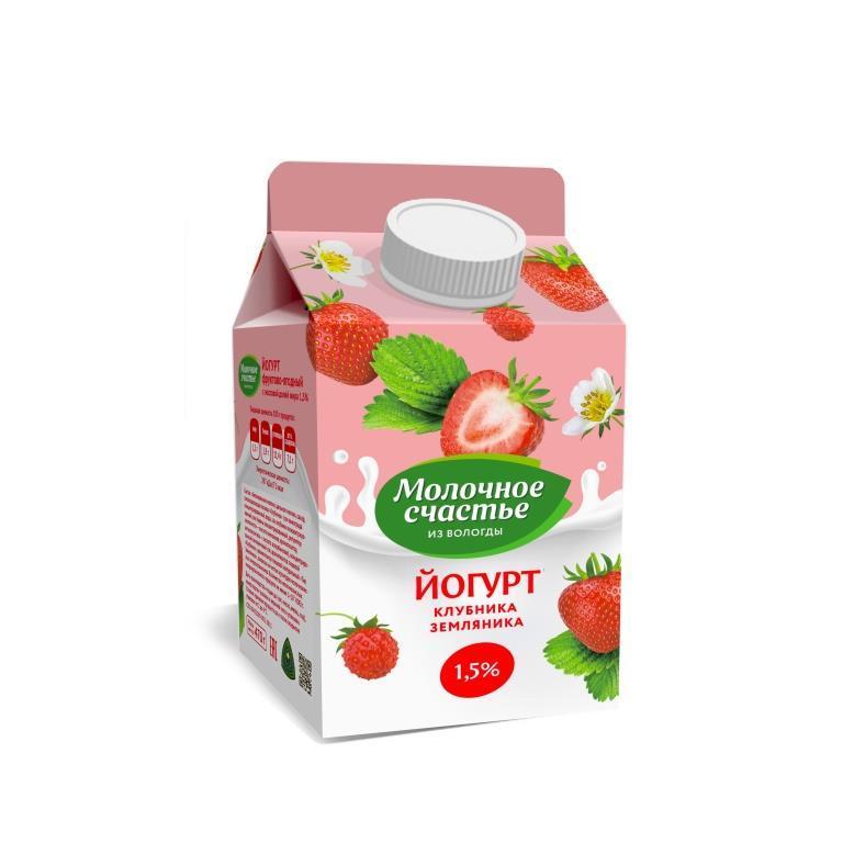 Йогурт ВМК Молочное счастье фруктово-ягодный Клубника-земляника 1,5% 470 гр., тетра-пак