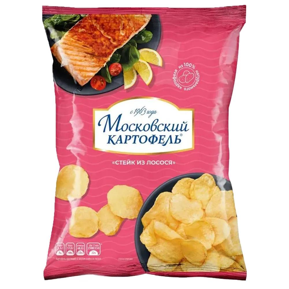 Чипсы Московский картофель хрустящий со вкусом стейка из лосося 120 гр., флоу-пак