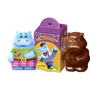 Шоколад фигурный с игрушкой Детский сувенир Славянка Бегемот, 44.5 гр., картонная коробка