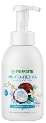 Мыло-пенка Synergetic Ванильный кокос для рук и тела 500 мл., флакон с дозатором