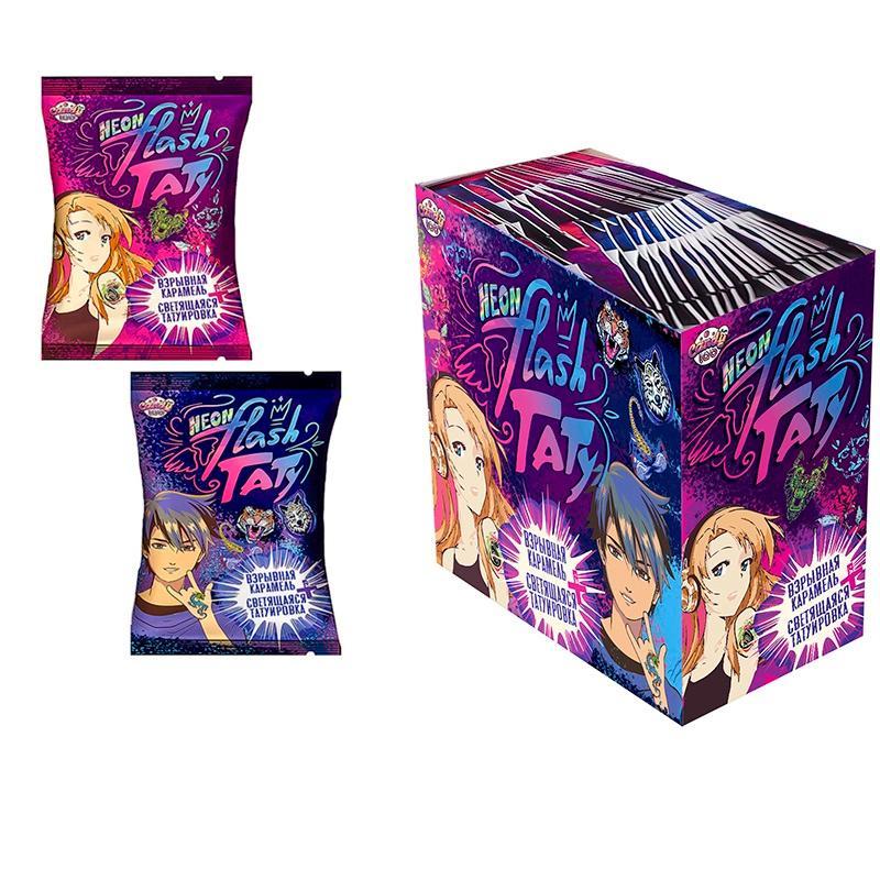 Карамель взрывная Fan Candy Lab Конфитой Neon flash тату со светящейся татуировкой 1 гр., флоу-пак
