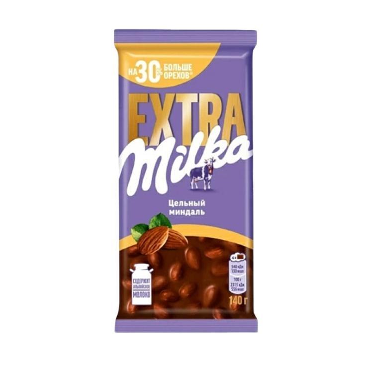 Шоколад Milka Extra цельный миндаль молочный 140 гр., флоу-пак