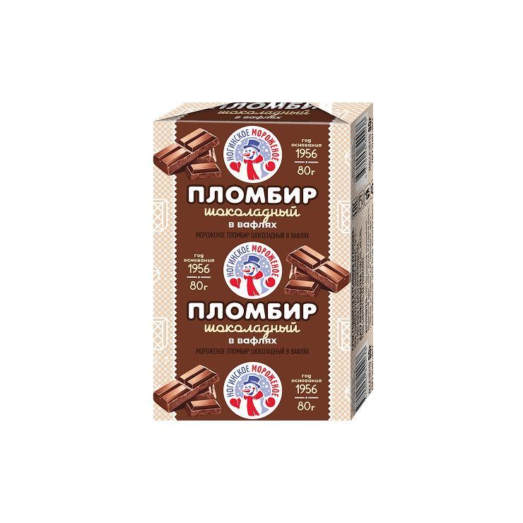 Мороженое пломбир Ногинское шоколадное 12% 80 гр., обертка