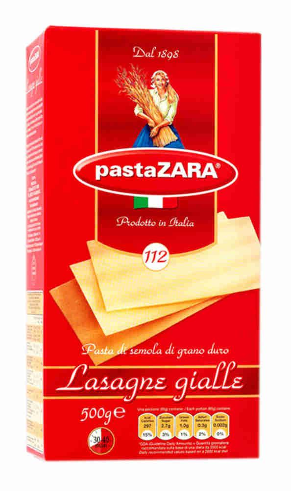 Макаронные изделия Pasta Zara Lasagne gialle №112, 500 гр., картон