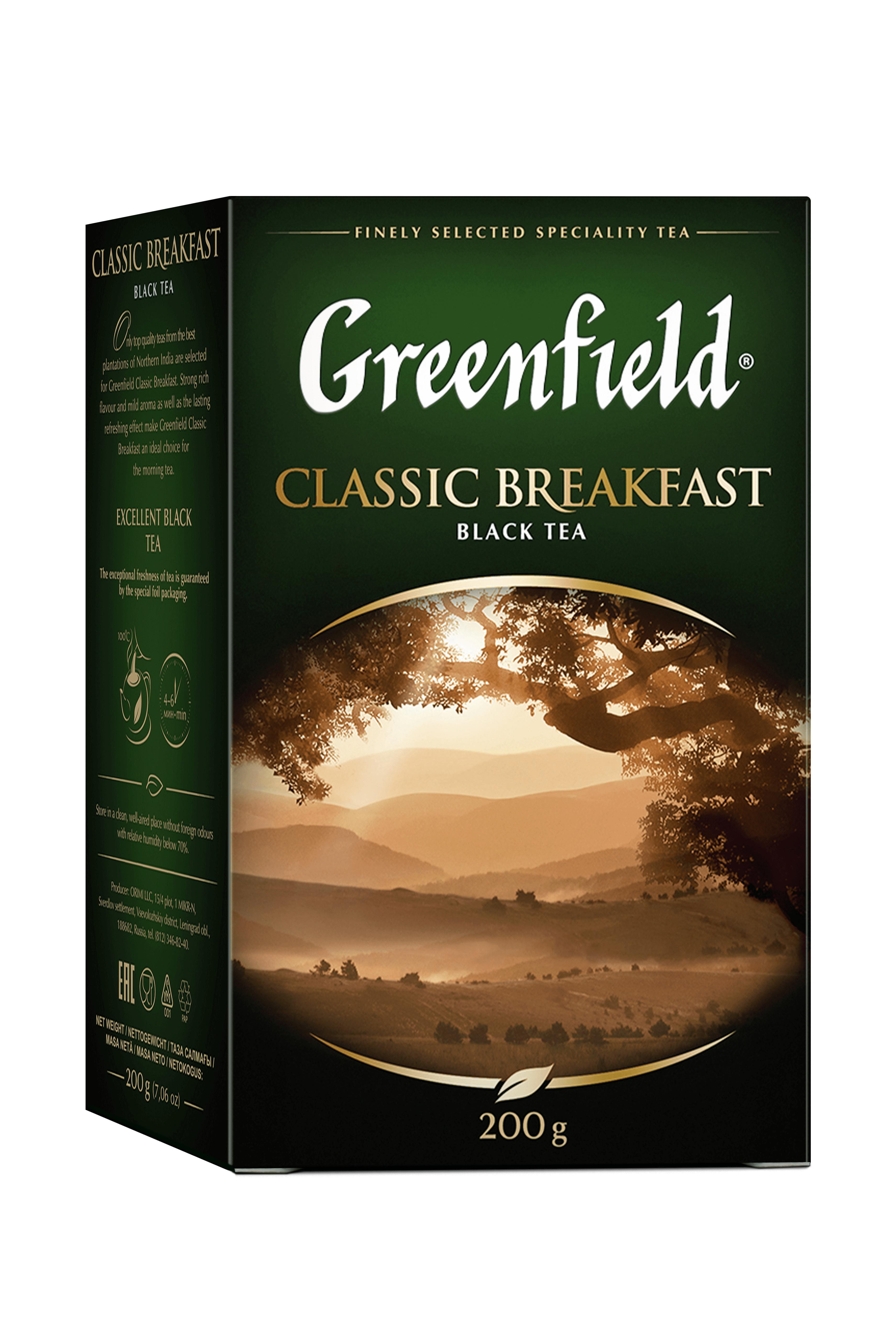 Чай Greenfield Classic Breakfast черный листовой 200 гр., картон