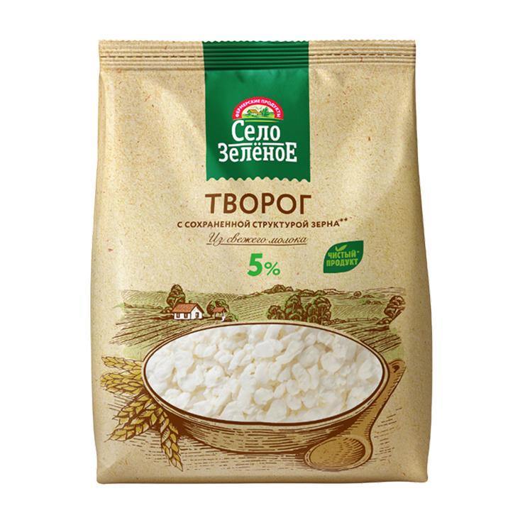 Творог Село Зелёное зерненый 5% 500 гр., флоу-пак